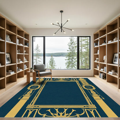 Gold Art Deco Frame Navy Rug