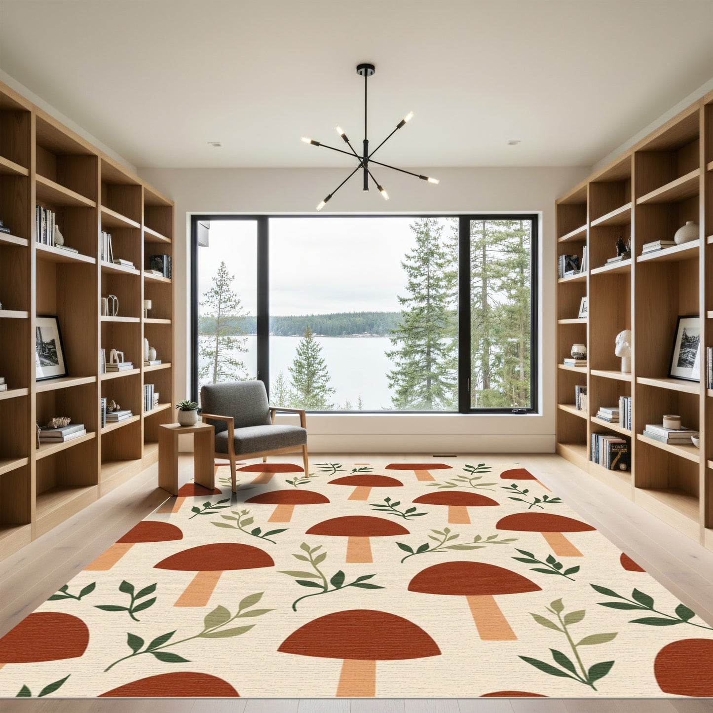 Earthy Terracotta Mushroom Foliage Rug