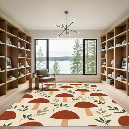 Earthy Terracotta Mushroom Foliage Rug