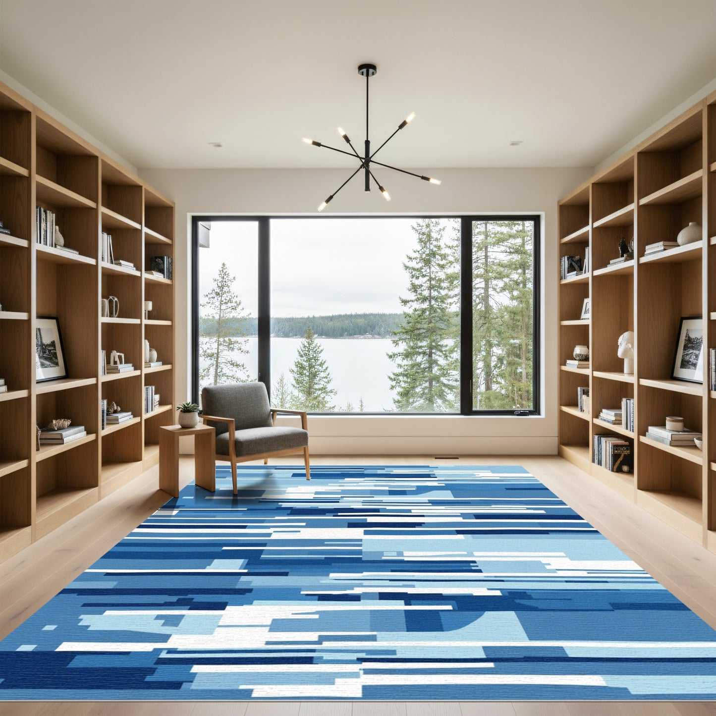 Abstract Blue Geometric Line Rug