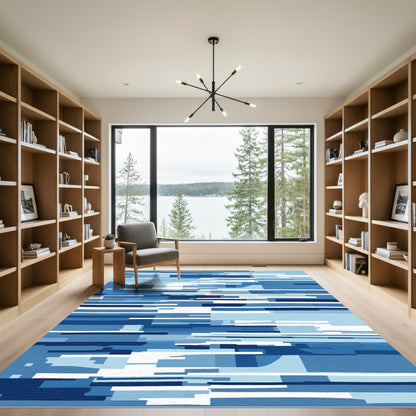 Abstract Blue Geometric Line Rug