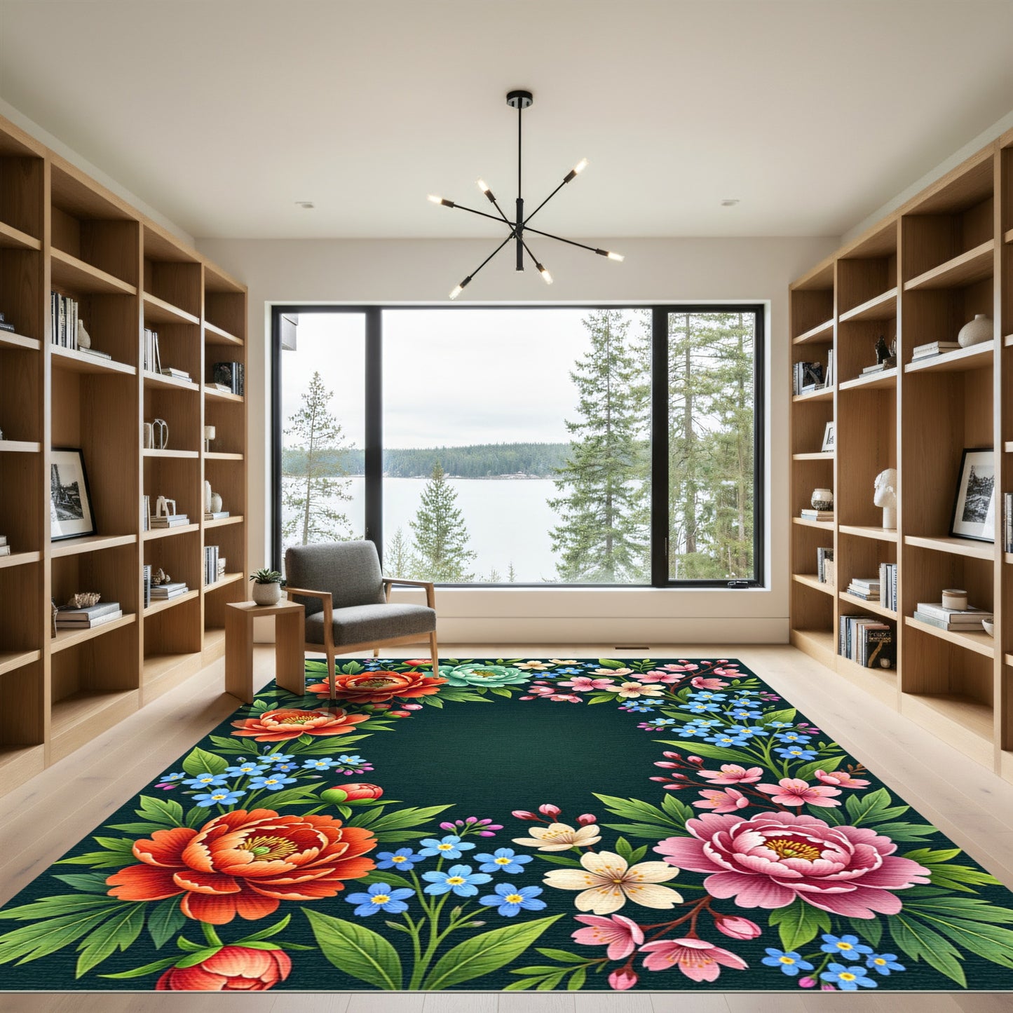 Vibrant Floral Garden Peony Blossom Rug