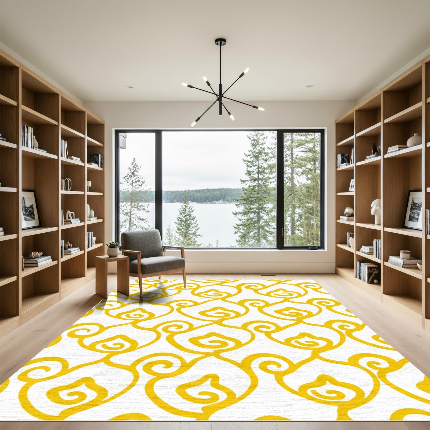 Golden Flame Swirl Arrangement Rug