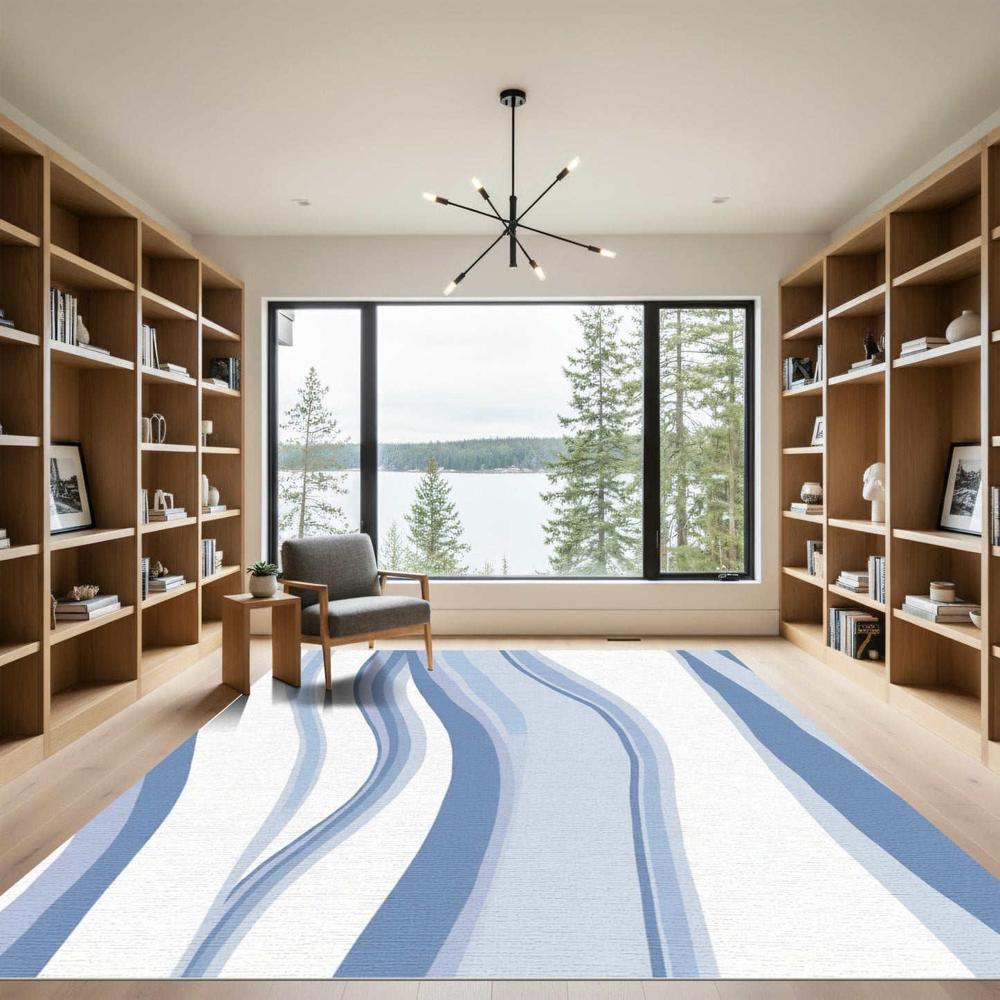 Wavy Blue Stripe Abstraction Rug
