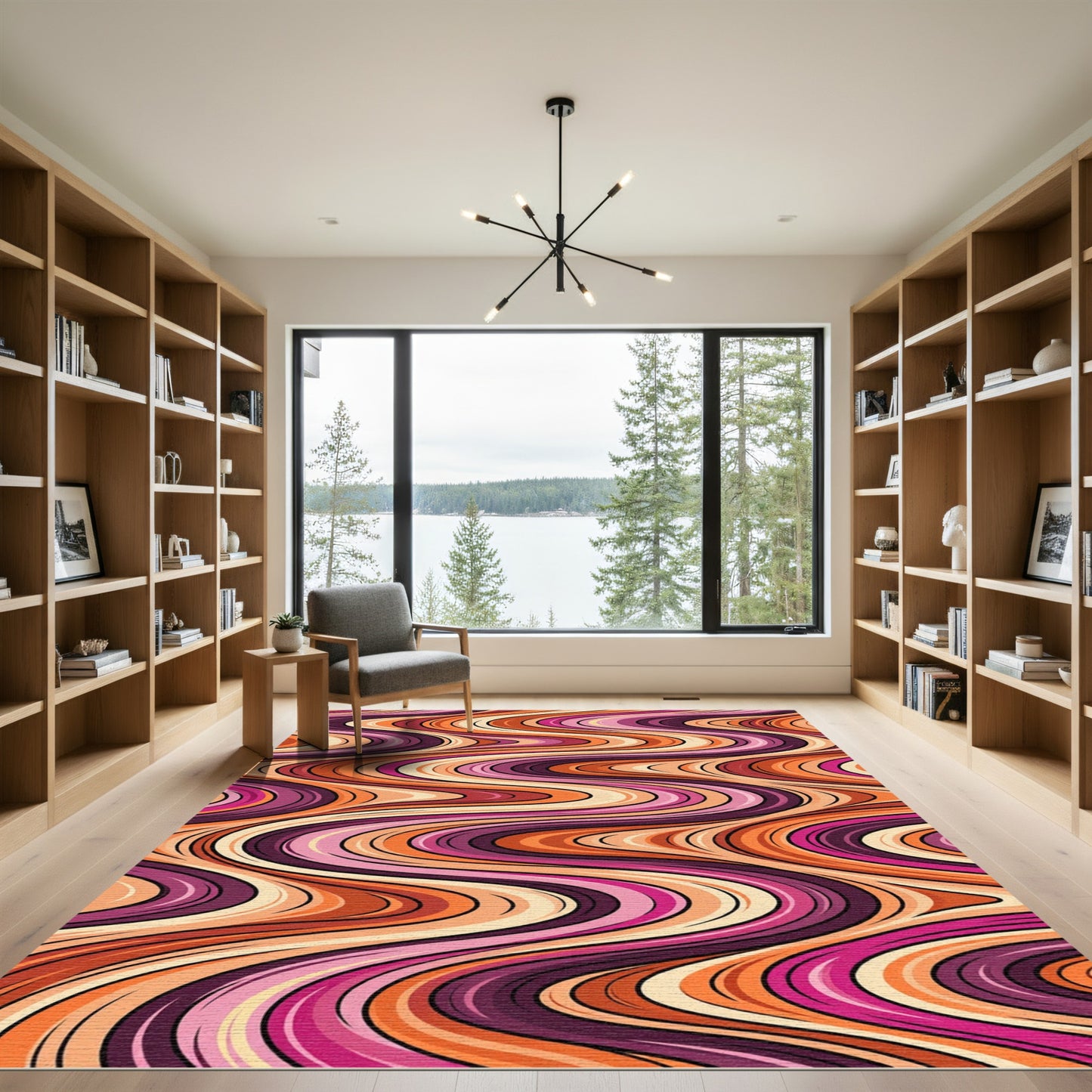 Warm Sunset Ripples Abstract Rug