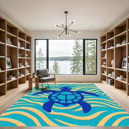 Deep Blue Turtle Ocean Waves Rug
