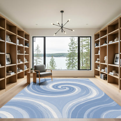 Hypnotic Blue Swirling Spirals Rug