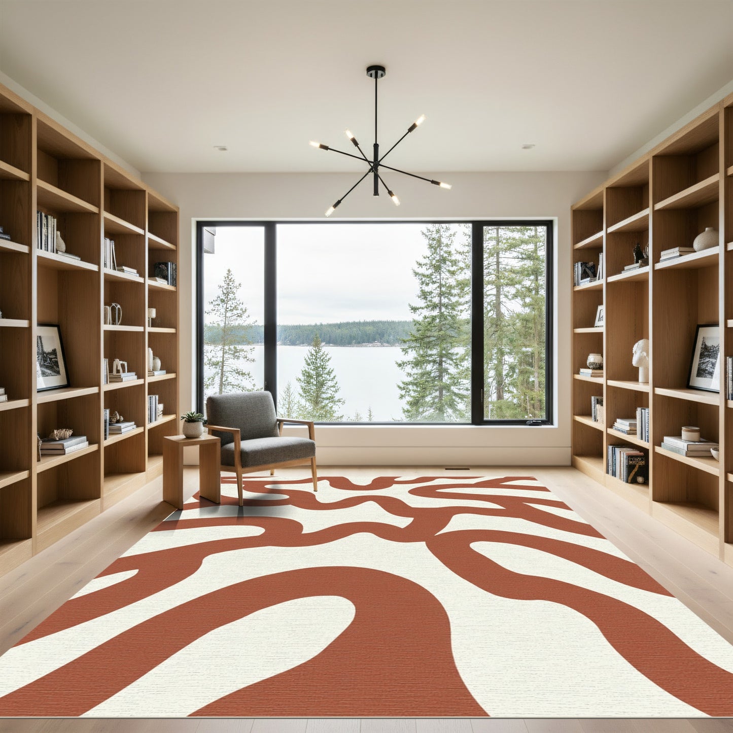 Abstract Terra-cotta Organic Flow Rug