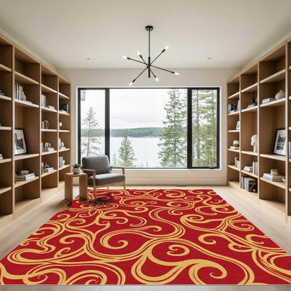 Crimson Gold Vine Swirl Rug