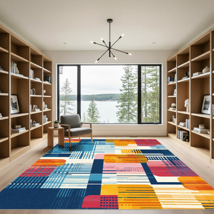 Modern Abstract Geometric Blue Orange Rug