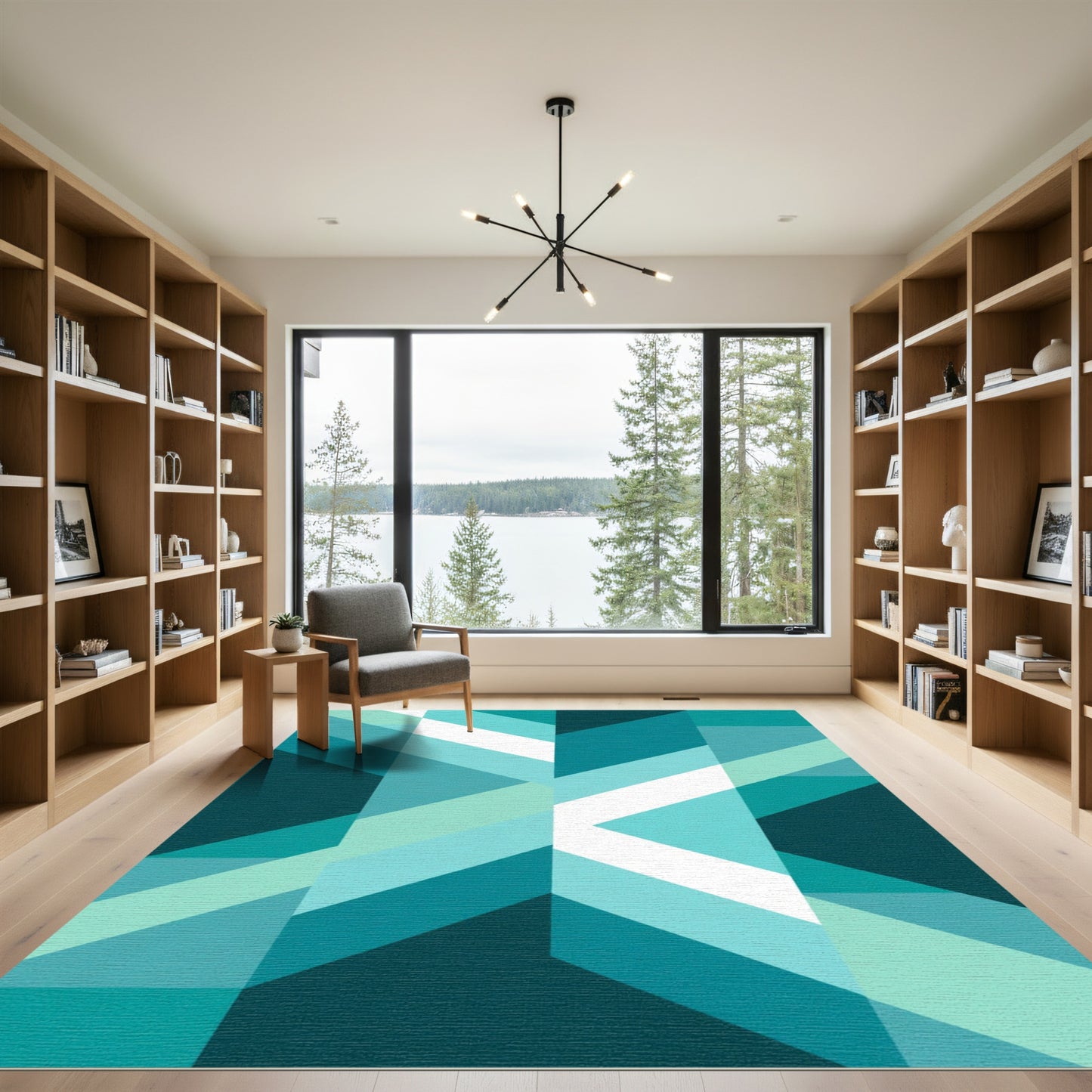 Teal Geometric Chevron Stripes Rug