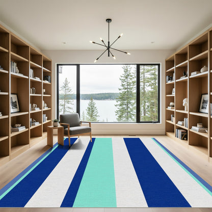 Bold Blue White Aqua Stripe Rug