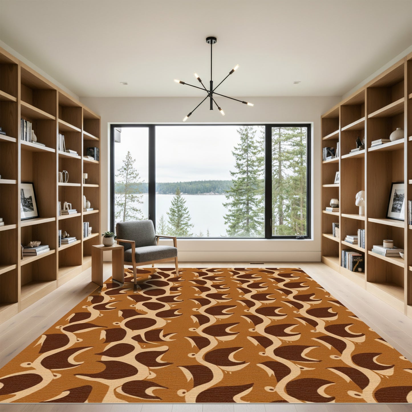 Brown Tan Abstract Vine Swirl Rug