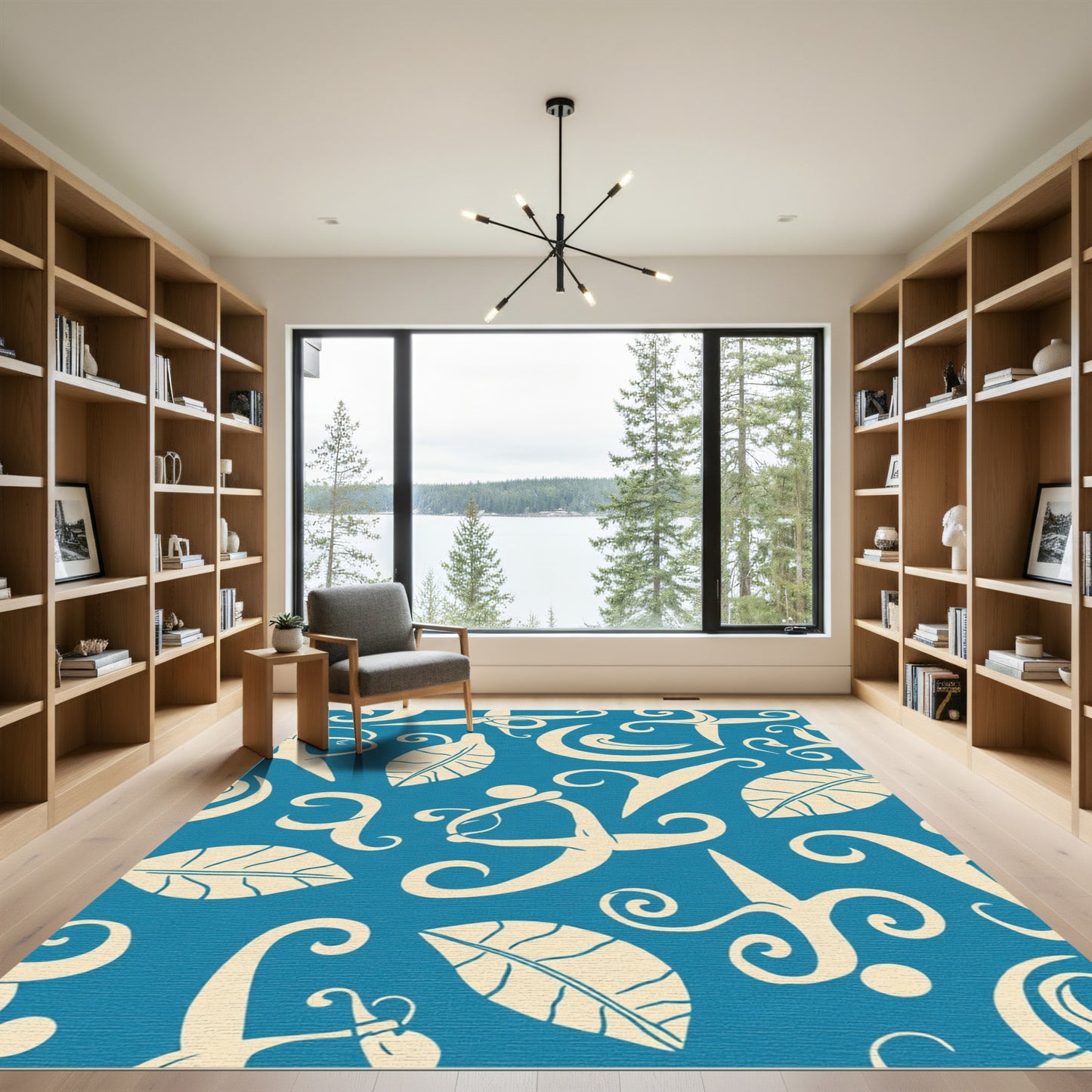 Cream Leaf Swirls And Figures Rug