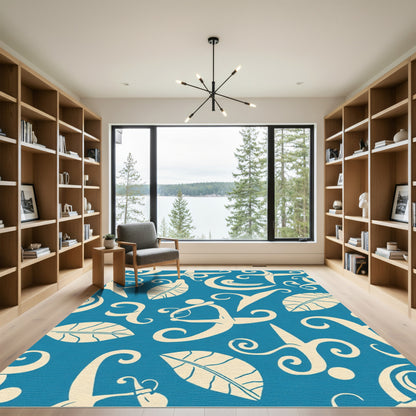 Cream Leaf Swirls And Figures Rug