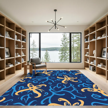 Nautical Yellow Starburst Coral Navy Rug