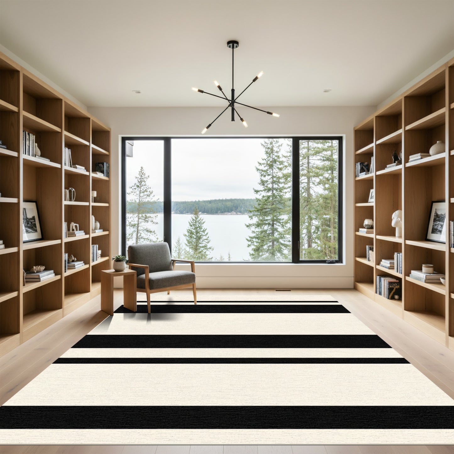 Bold Black Cream Stripe Rug