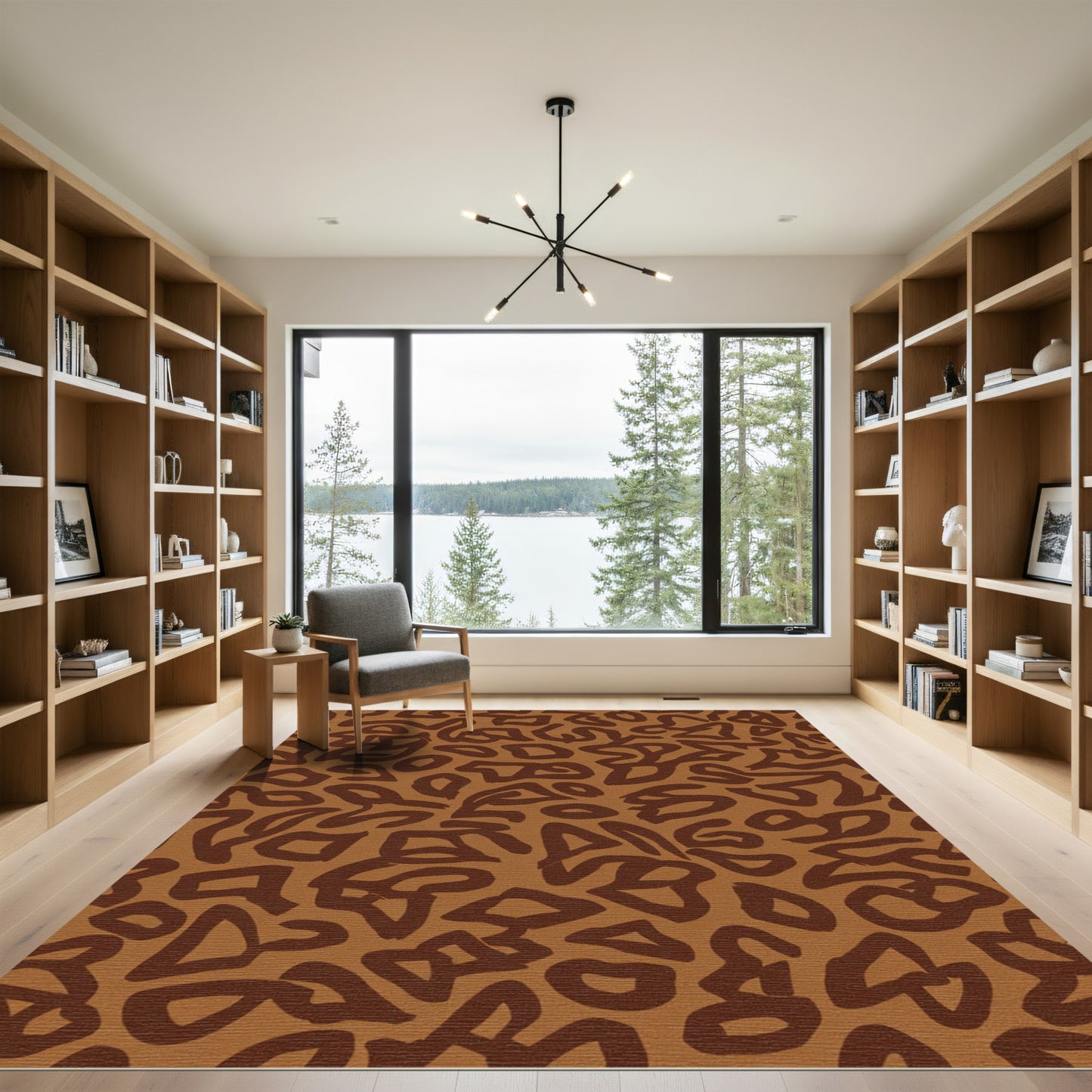 Expressive Brown Abstract Organic Shapes Rug