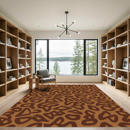 Expressive Brown Abstract Organic Shapes Rug