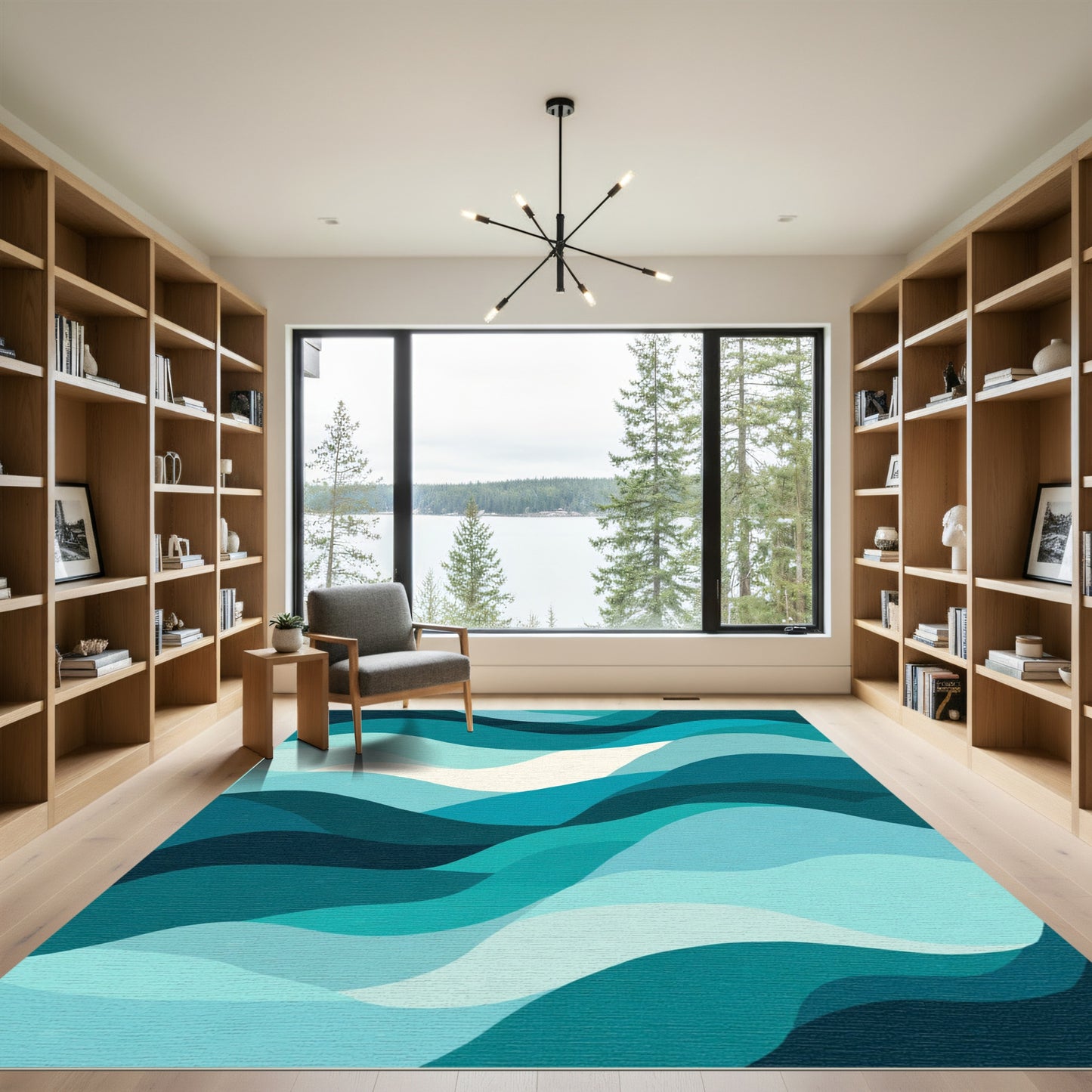 Ocean Ripples Abstract Blue Wave Rug