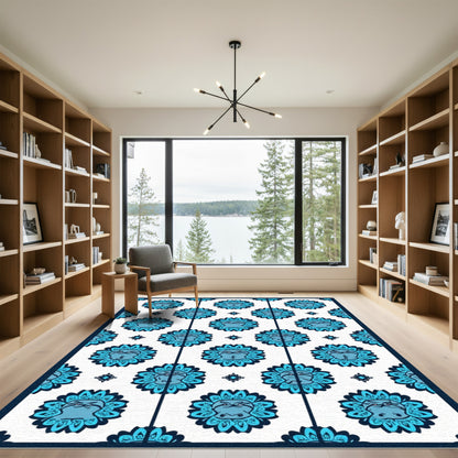 Azure Ornamental Face Repeat Design Rug