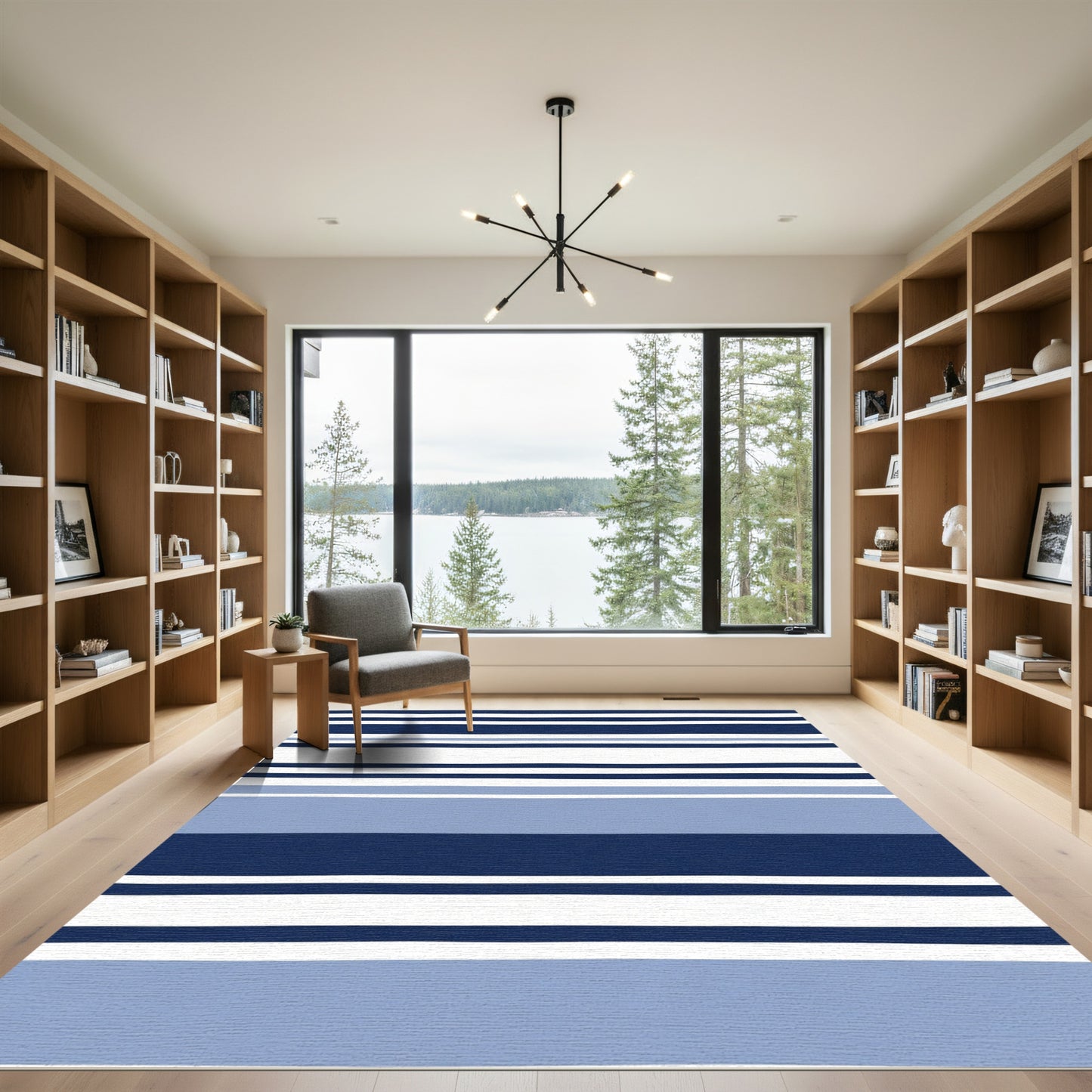 Navy Blue Modern Stripe Rug