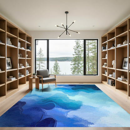 Watercolor Blue Wave Abstract Rug