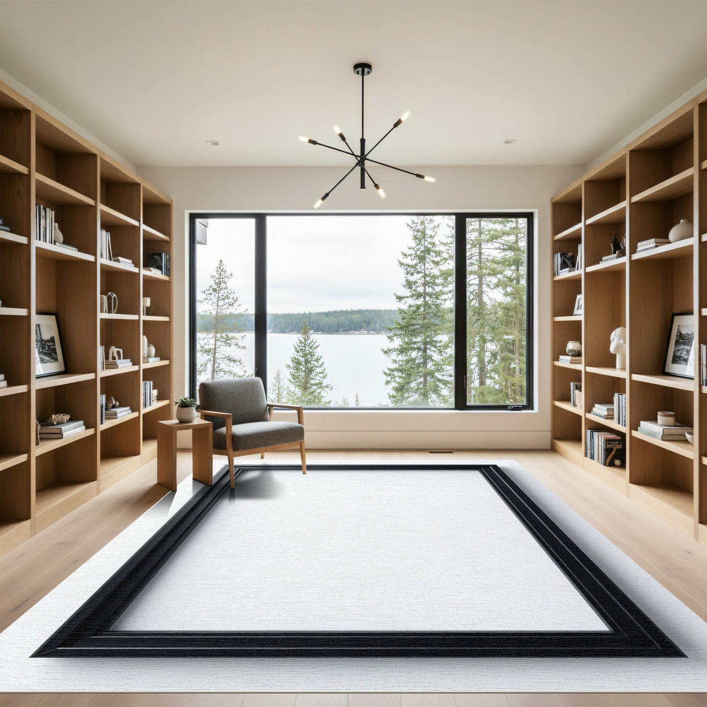 Black Mirrored Rectangular Frame Rug