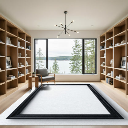 Black Mirrored Rectangular Frame Rug
