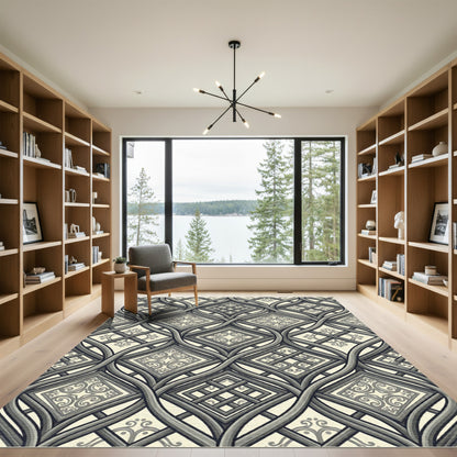 Gray Intricate Interlacing Geometric Lattice Rug