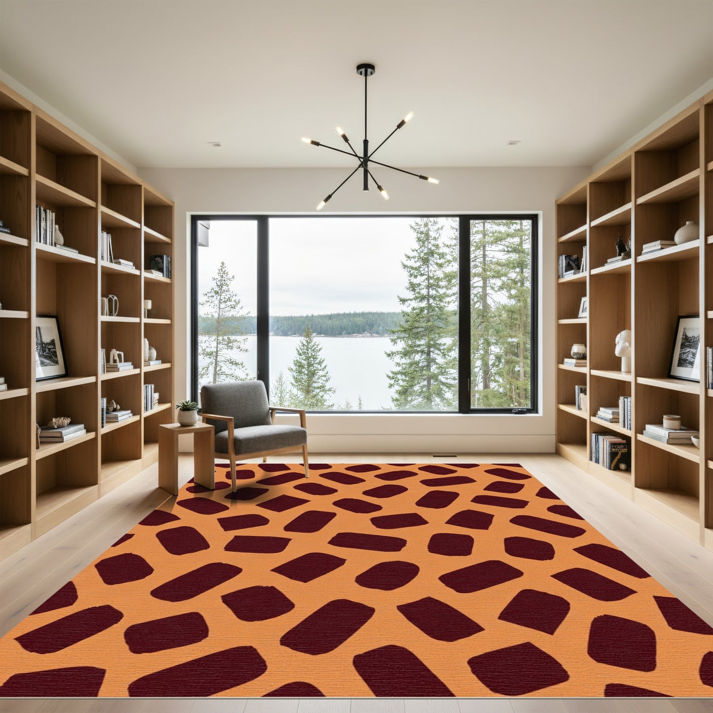 Orange Brown Abstract Brush Stroke Rug