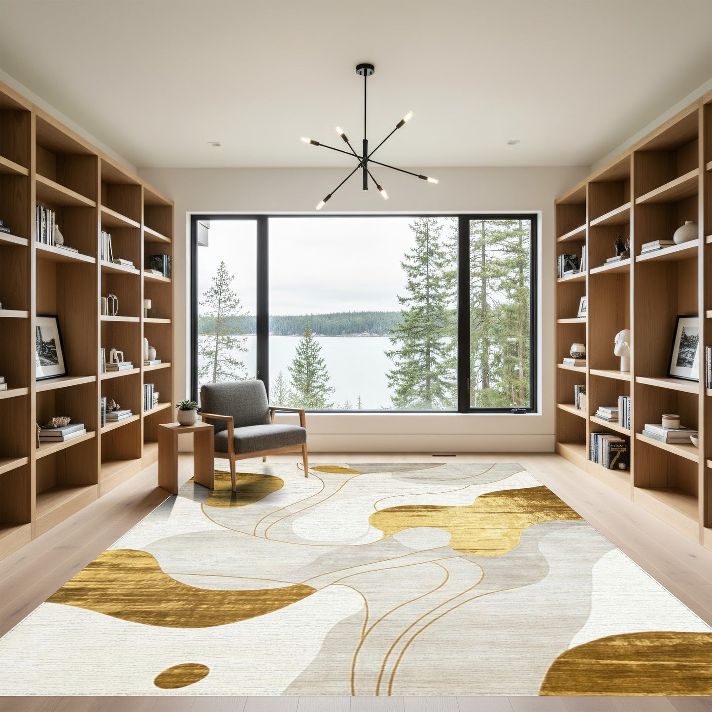 Metallic Gold Fluid Shapes Rug