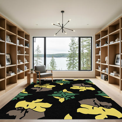 Bold Abstract Yellow Green Foliage Rug