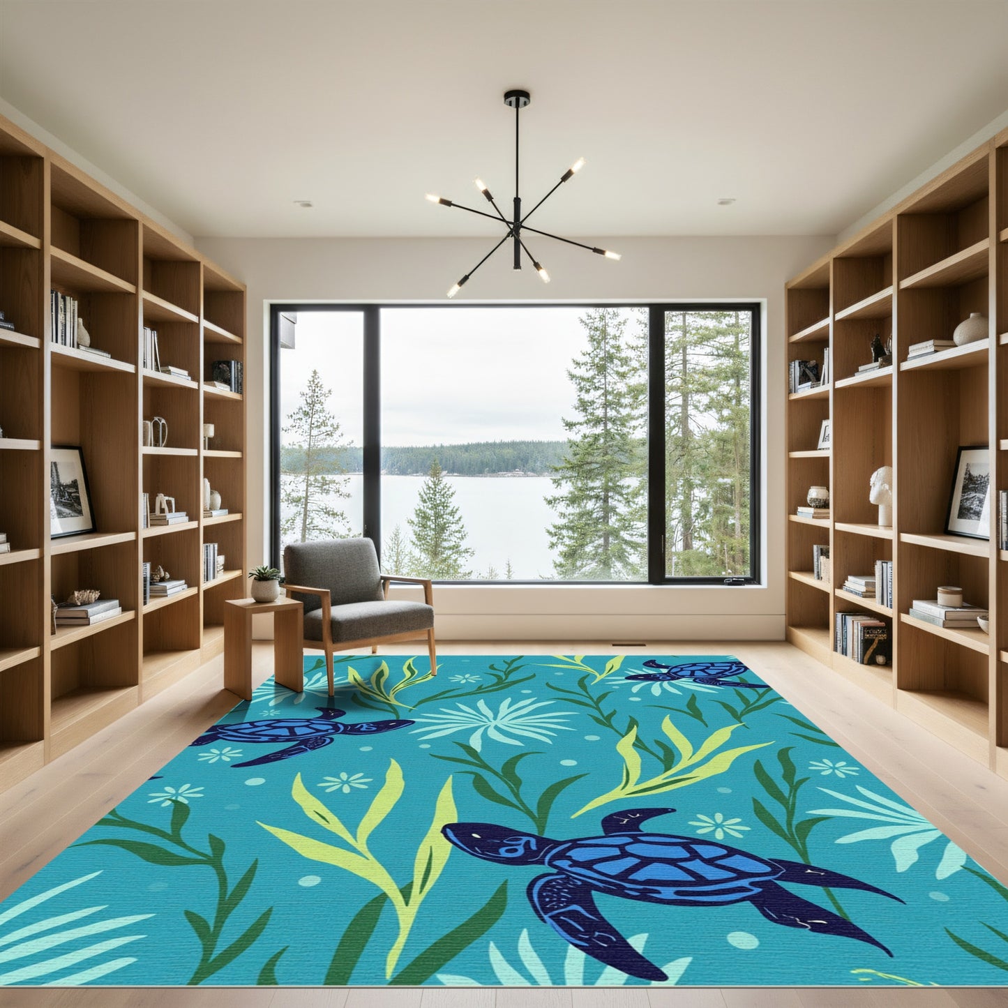 Blue Turtle Seaweed And Anemone Rug