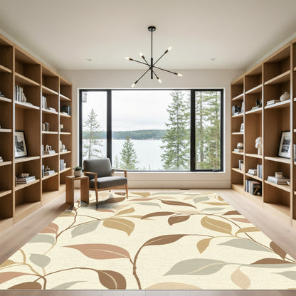 Earthy Toned Abstract Leaf Arrangement Rug