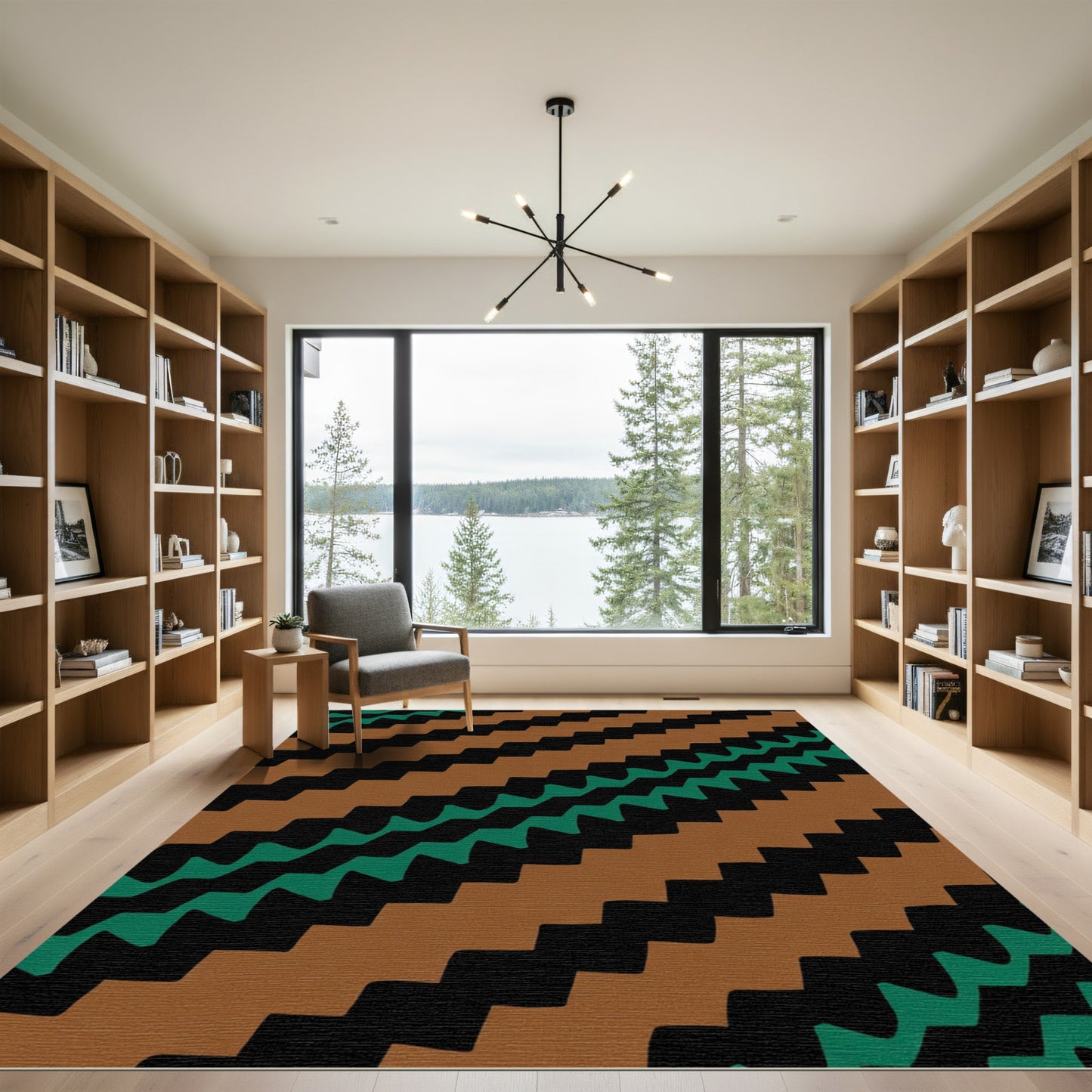 Rustic Brown Green Jagged Stripe Rug