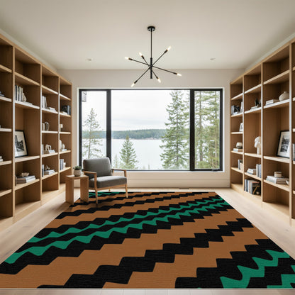 Rustic Brown Green Jagged Stripe Rug
