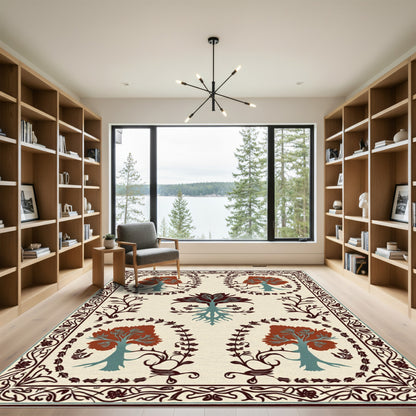 Crimson Woodland Tree Border Rug