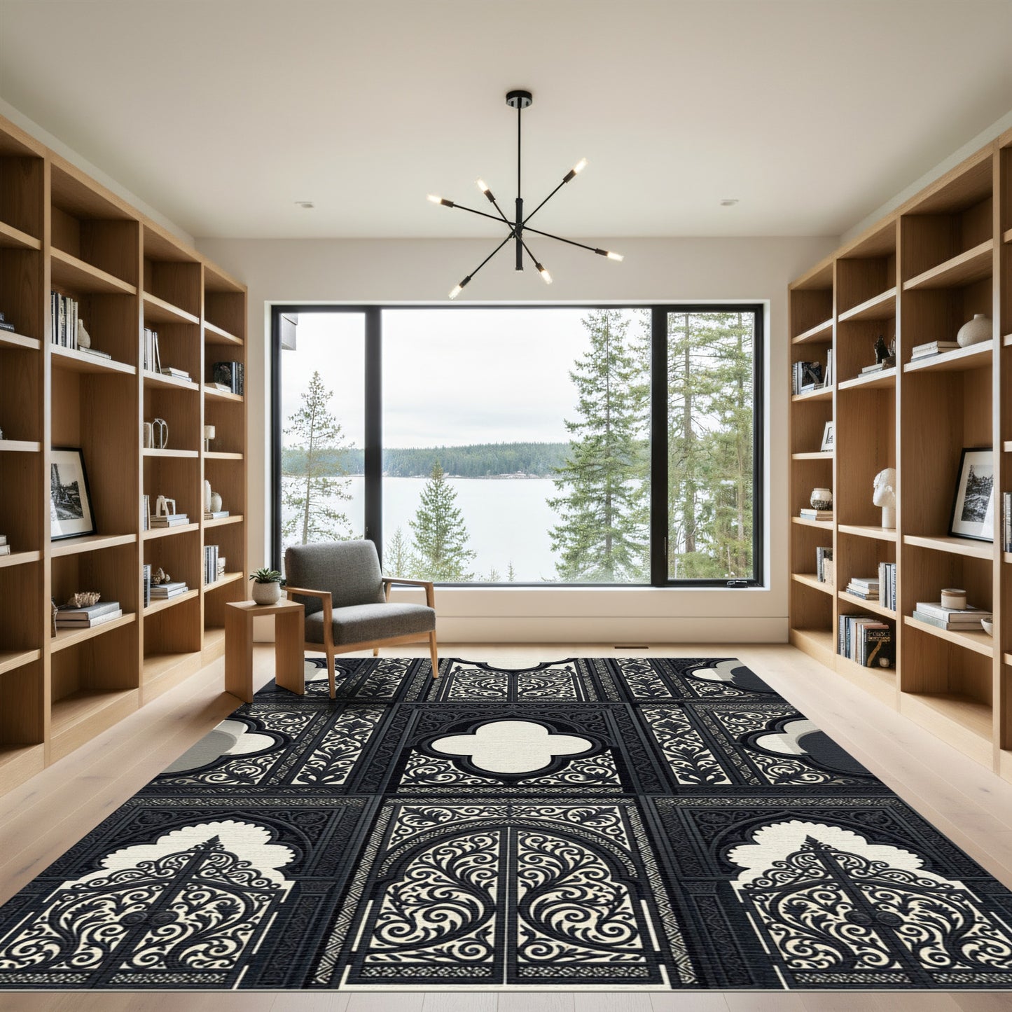 Ornate Black Arabesque Trellis Rug