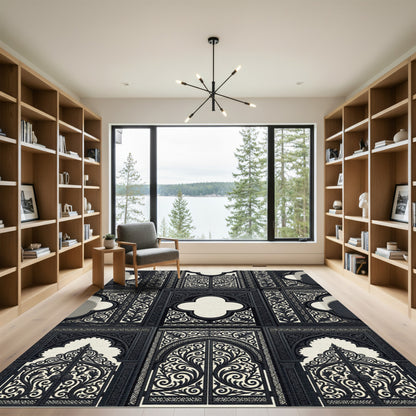 Ornate Black Arabesque Trellis Rug