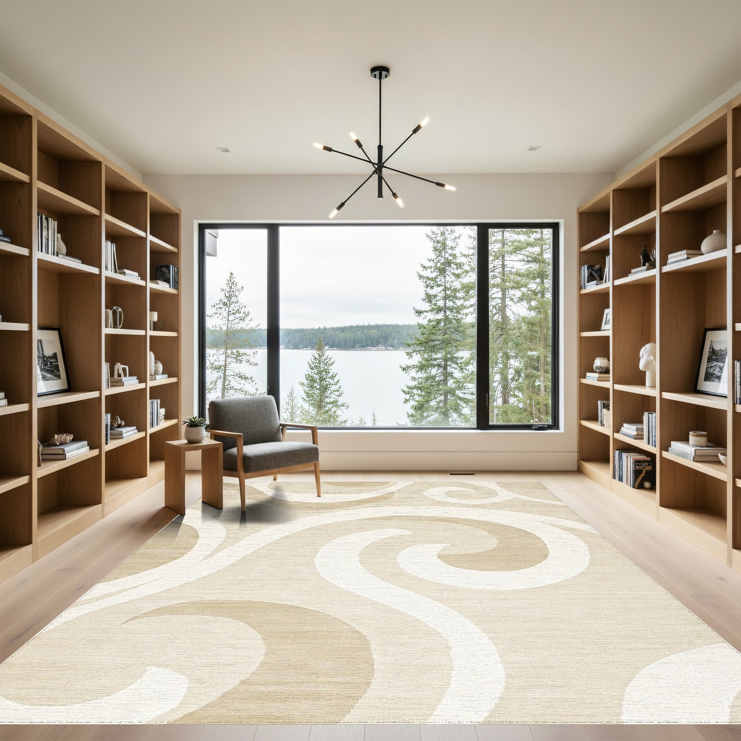 Beige Swirling Curl Rug