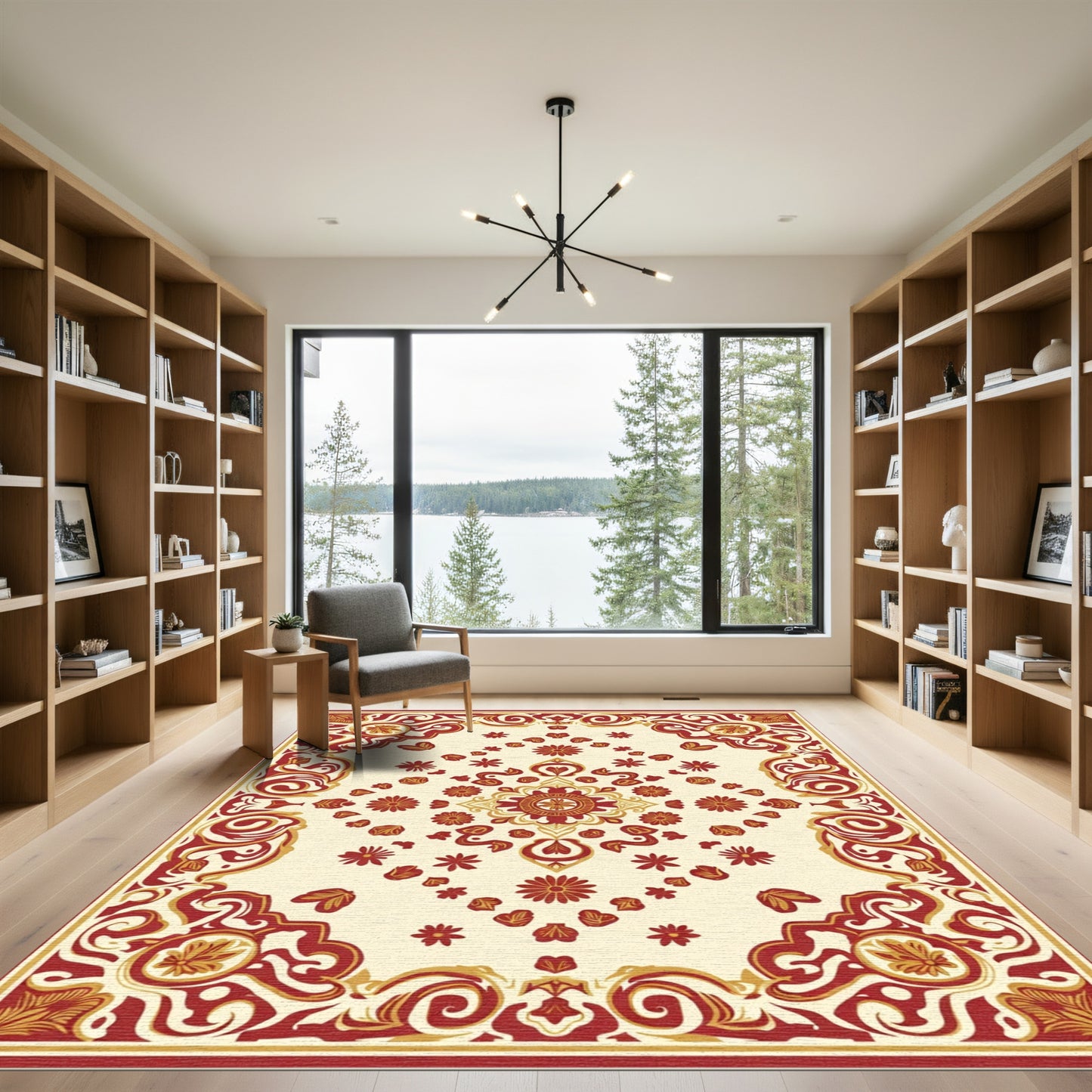 Crimson Gold Floral Burst Medallion Rug
