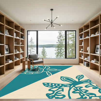 Teal Tan Abstract Floral Medallion Rug