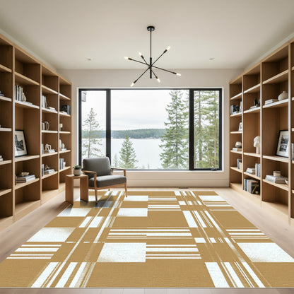 Golden White Geometric Block Plaid Rug