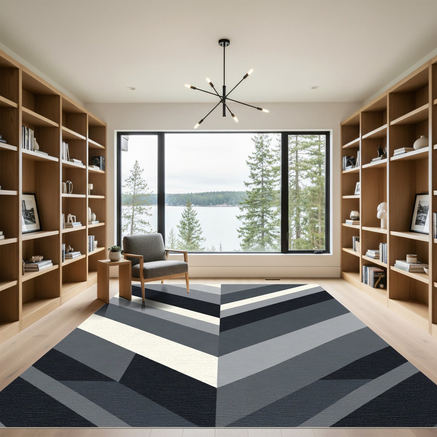 Monochrome Chevron Stripe Layered Rug