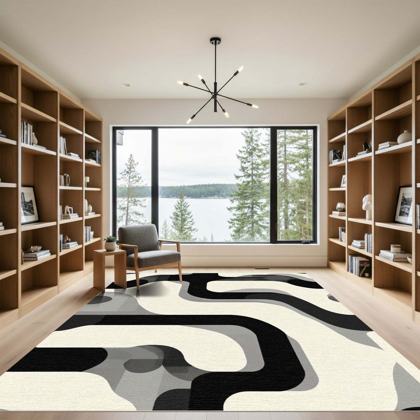 Monochromatic Modern Flowing Lines Rug