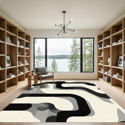 Monochromatic Modern Flowing Lines Rug
