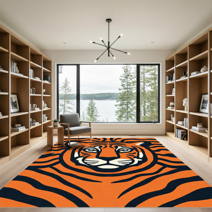 Bold Orange Tiger Face Stripes Rug