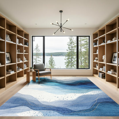 Layered Teal Blue Wave Rug