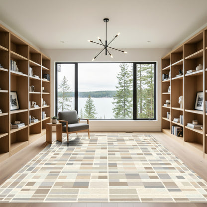 Neutral EarthTone Abstract Rectangles Rug